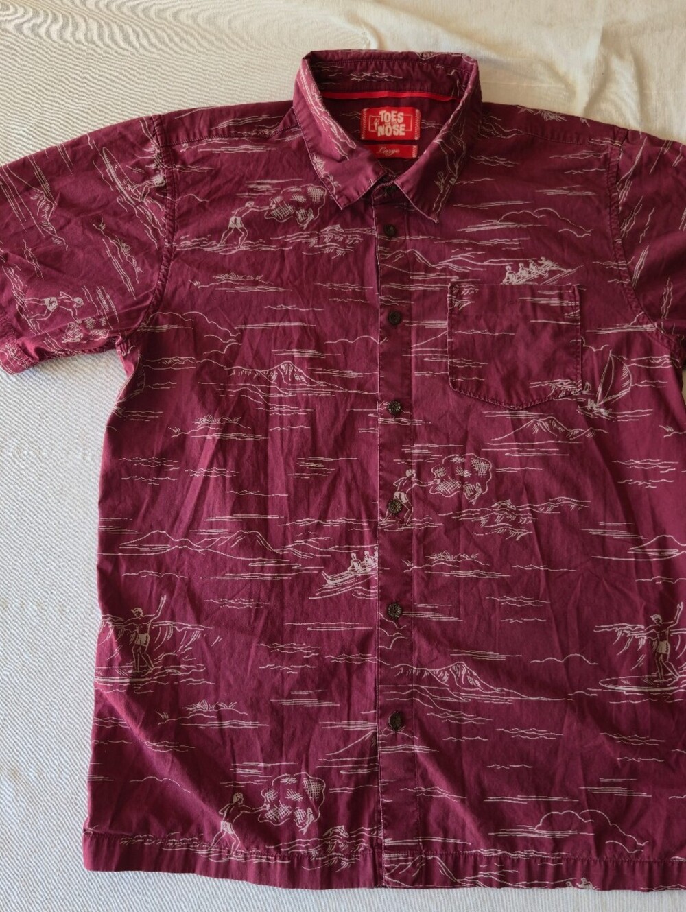 Toes on the Nose Mens Hawaiian Short Sleeve Button-Up Shirt Large Burgundy